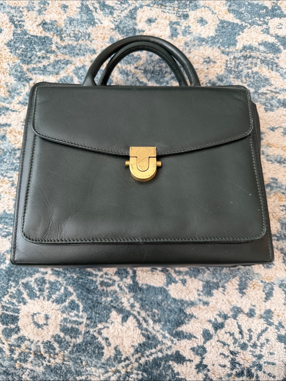 Dark Green Franklin Quest Structured Leather Bag with Wallet and Strap
